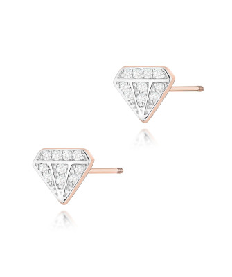 Gold flower earrings 14k with 0.20ct diamond