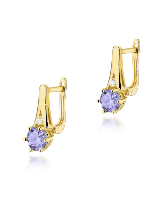 14K Gold Flower Earrings with Diamonds 0.20ct and Leverback Clasp