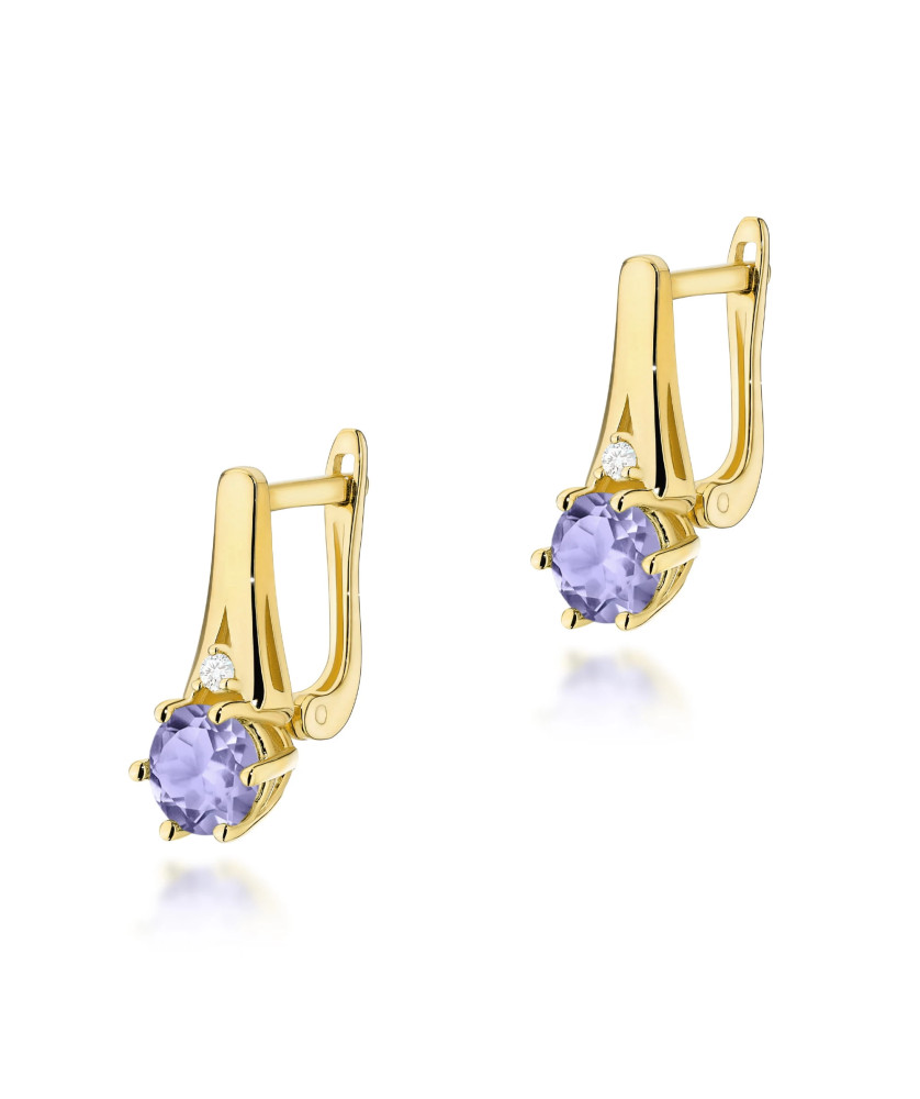 14K Gold Flower Earrings with Diamonds 0.20ct and Leverback Clasp
