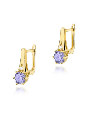14K Gold Flower Earrings with Diamonds 0.20ct and Leverback Clasp