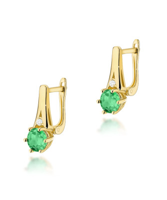 Gold flower earrings 14k with diamond 0.20ct