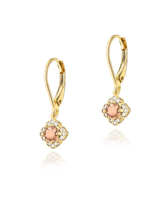 Gold flower earrings 14k with diamond 0.20ct
