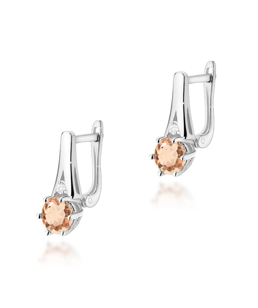 Gold flower earrings 14k with diamond 0.20ct