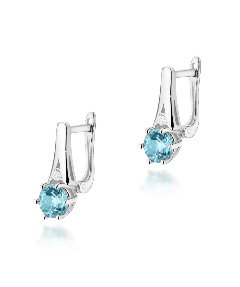 Gold flower earrings 14k with diamond 0.20ct