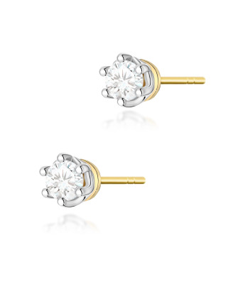 Gold flower earrings 14k with 0.20ct diamond