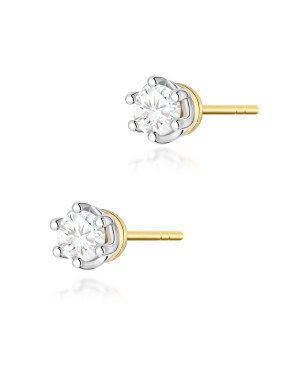 Gold flower earrings 14k with 0.20ct diamond
