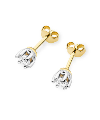 Gold flower earrings 14k with 0.20ct diamond