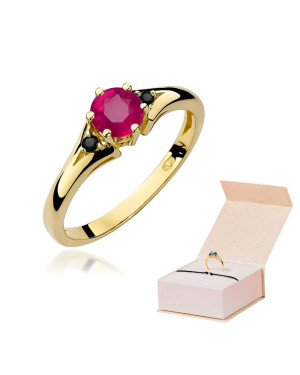 14K Yellow Gold Ruby & Black Diamond Ring 0.60ct