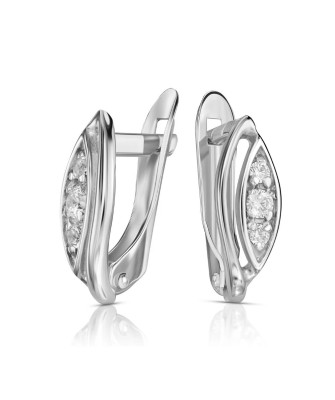 Gold leaf earrings white stones