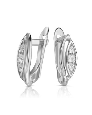 Gold leaf earrings white stones