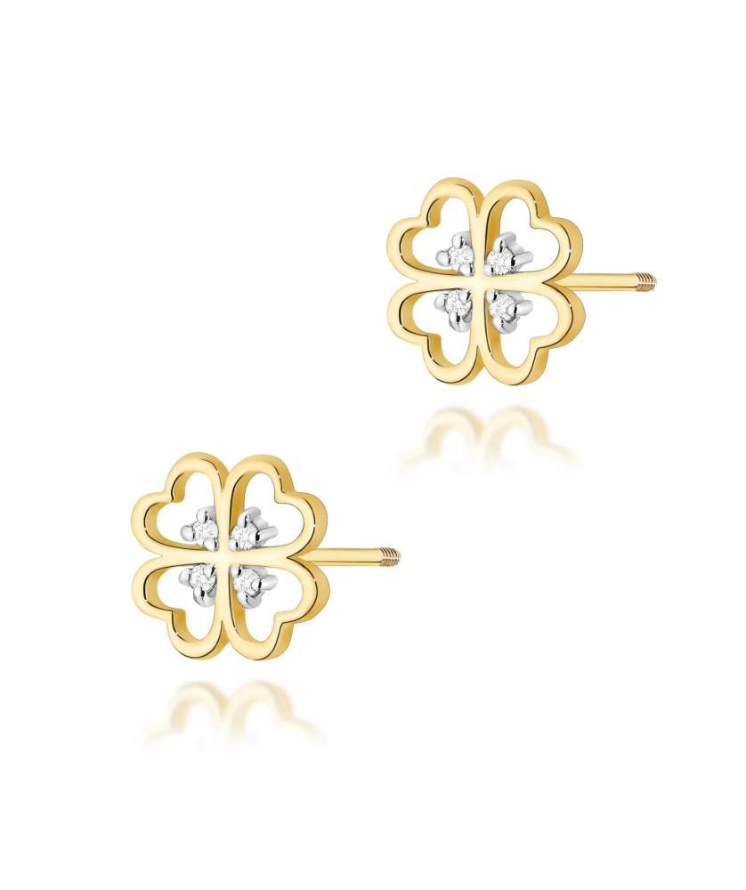 Gold flower earrings 14k with 0.20ct diamond