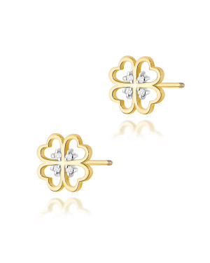 Gold flower earrings 14k with 0.20ct diamond