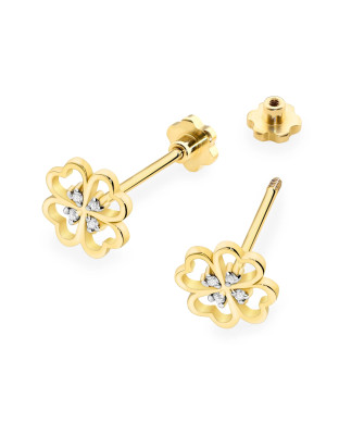 Gold flower earrings 14k with 0.20ct diamond