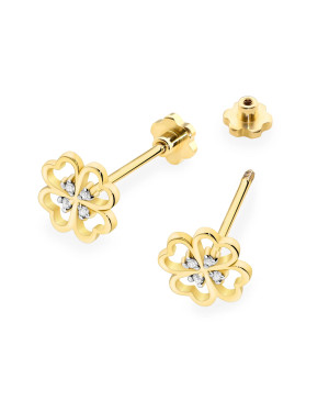 Gold flower earrings 14k with 0.20ct diamond