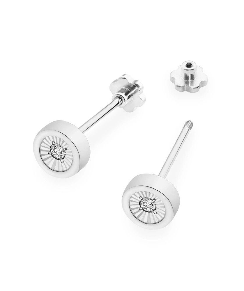 Gold flower earrings 14k with 0.20ct diamond