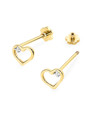 Gold flower earrings 14k with 0.20ct diamond