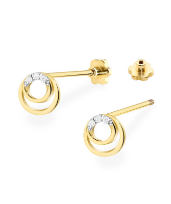 Gold flower earrings 14k with 0.20ct diamond