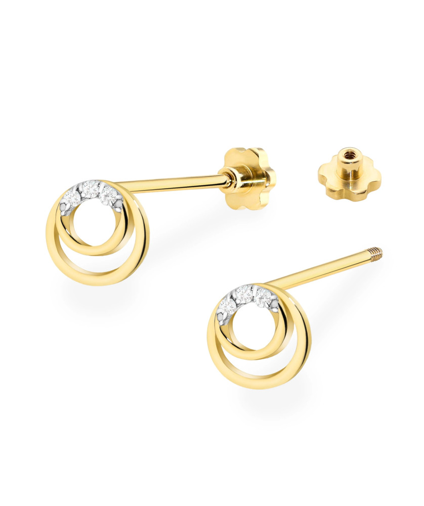 Gold flower earrings 14k with 0.20ct diamond
