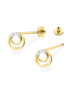 Gold flower earrings 14k with 0.20ct diamond