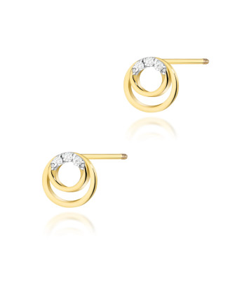 Gold flower earrings 14k with 0.20ct diamond