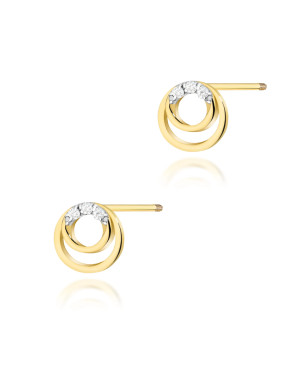 Gold flower earrings 14k with 0.20ct diamond