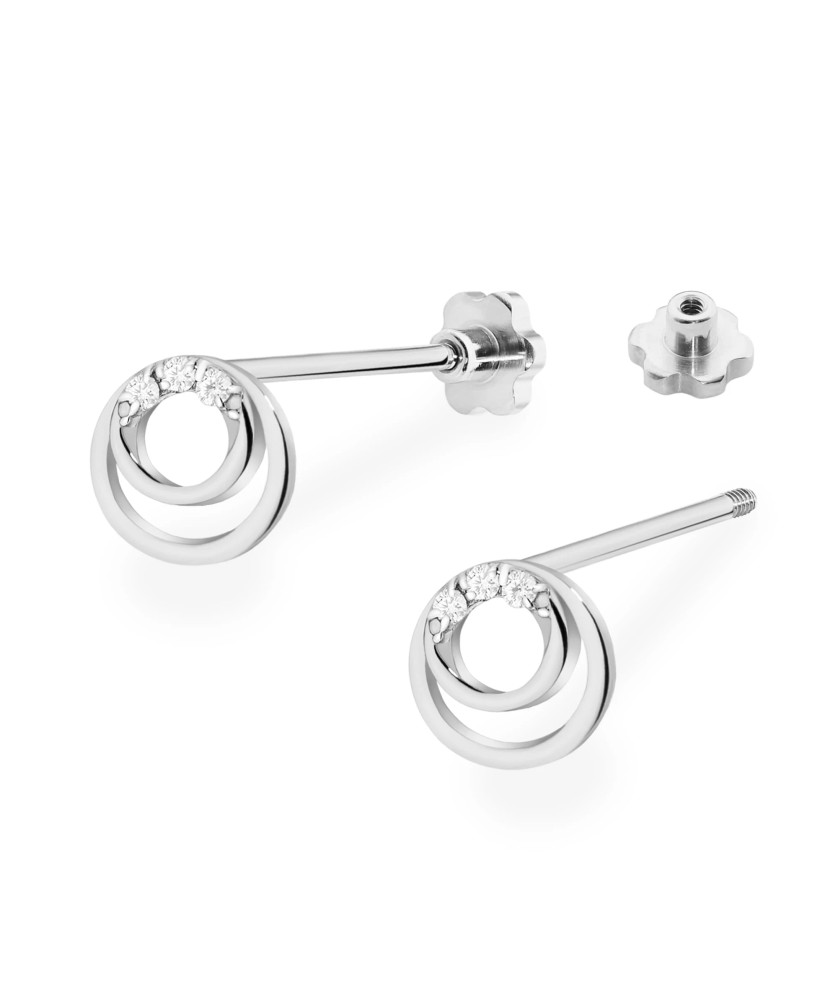 Gold flower earrings 14k with 0.20ct diamond