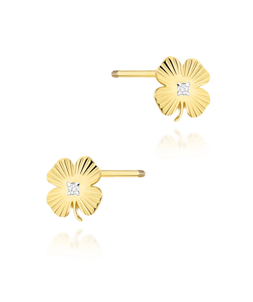 Gold flower earrings 14k with 0.20ct diamond