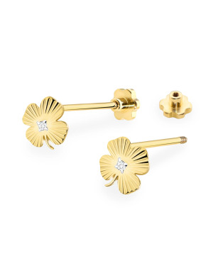 Gold flower earrings 14k with 0.20ct diamond