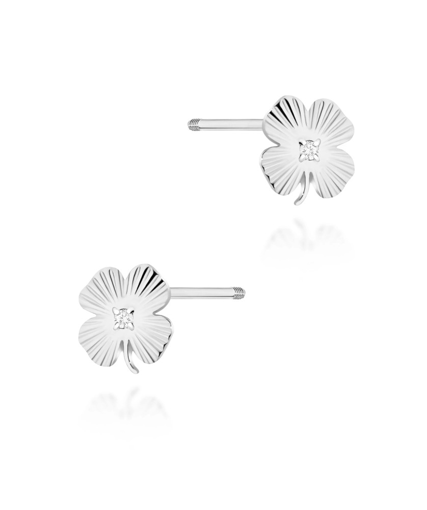 Gold flower earrings 14k with 0.20ct diamond