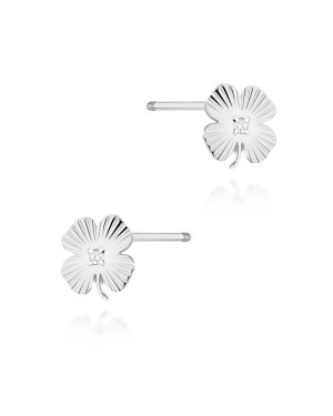 Gold flower earrings 14k with 0.20ct diamond