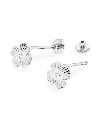 Gold flower earrings 14k with 0.20ct diamond