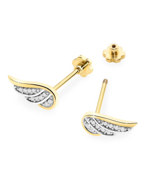 Gold flower earrings 14k with 0.20ct diamond