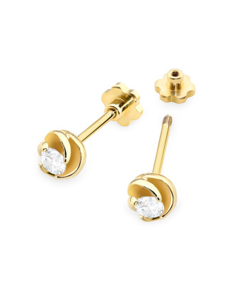 Gold flower earrings 14k with 0.20ct diamond