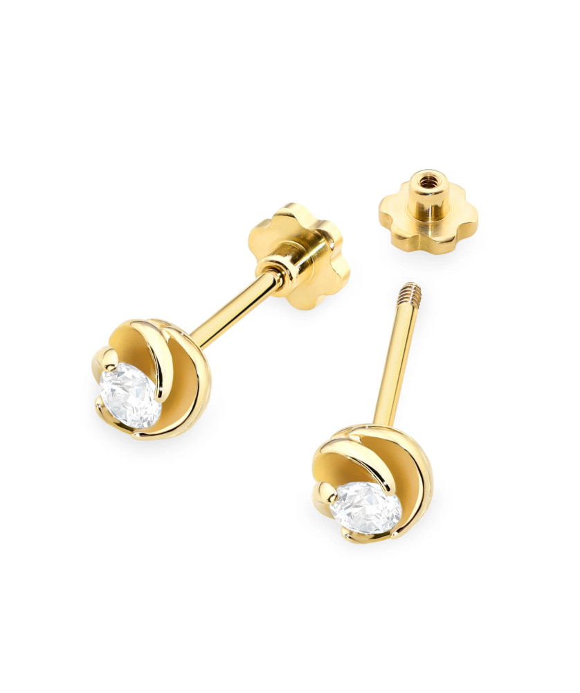 Gold flower earrings 14k with 0.20ct diamond