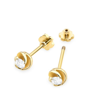 Gold flower earrings 14k with 0.20ct diamond