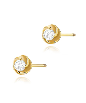 Gold flower earrings 14k with 0.20ct diamond