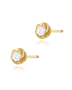 Gold flower earrings 14k with 0.20ct diamond