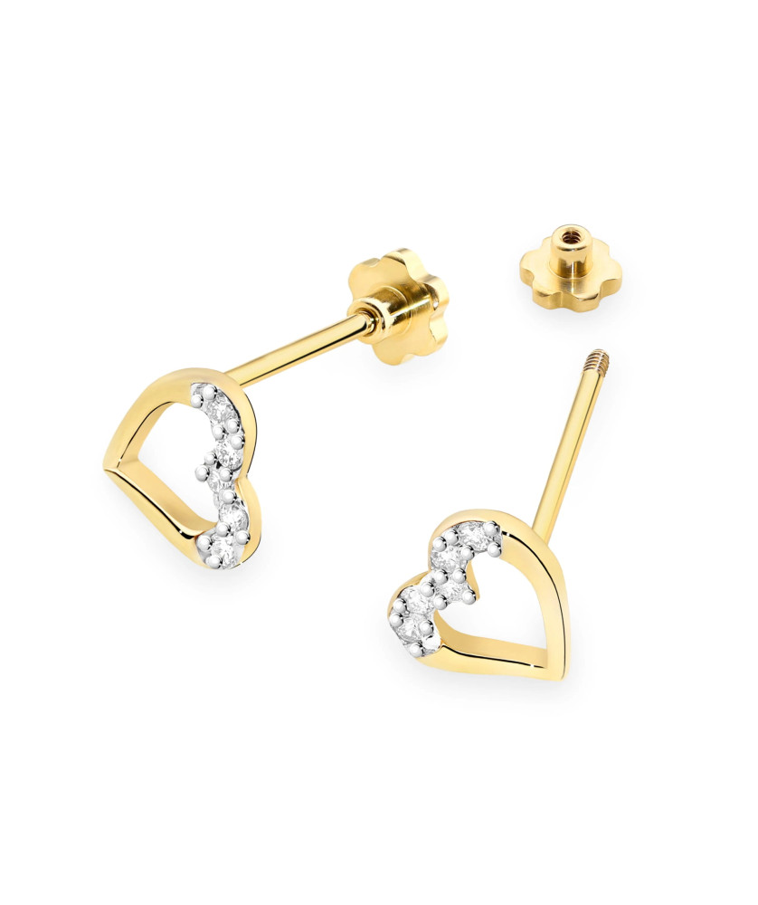 Gold flower earrings 14k with 0.20ct diamond