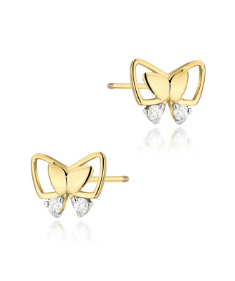 Gold flower earrings 14k with 0.20ct diamond