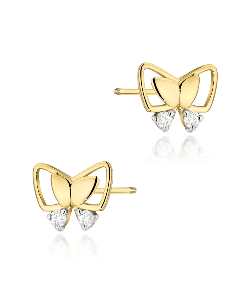 Gold flower earrings 14k with 0.20ct diamond