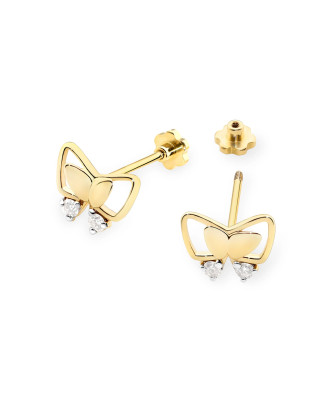 Gold flower earrings 14k with 0.20ct diamond