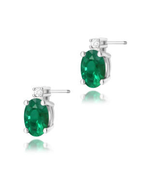 Gold earrings 14k with Emerald and Diamonds 0.80ct
