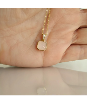 Gold-plated necklace OVAL white stones