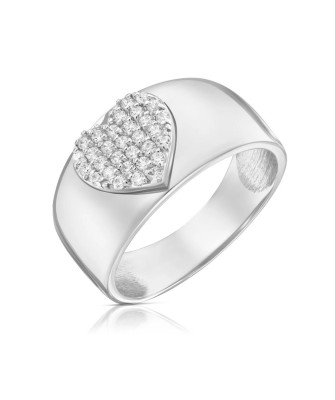 Wide gold ring large heart with cubic zirconia