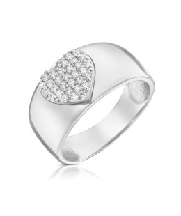 Wide gold ring large heart with cubic zirconia