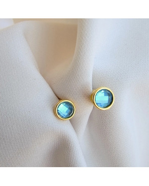 Gold-Plated Blue Stone Stud Earrings