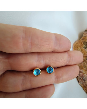 Gold-Plated Blue Stone Stud Earrings