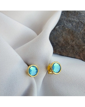 Gold-Plated Blue Stone Stud Earrings