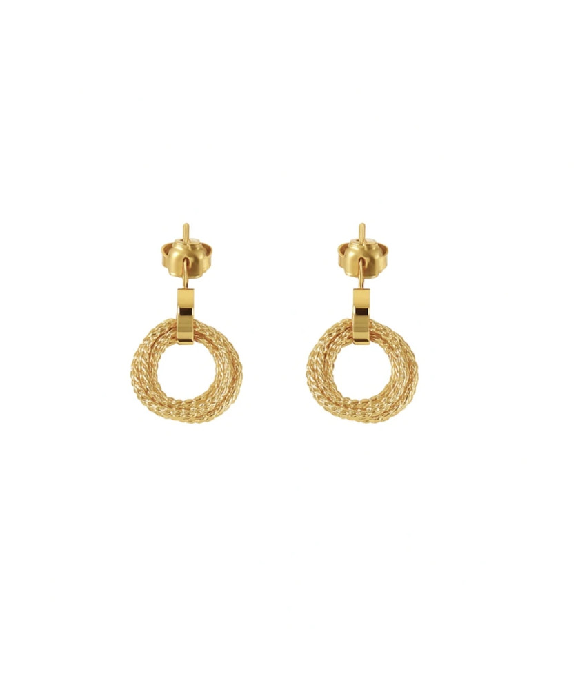Gold-Plated Textured Circle Stud Earrings