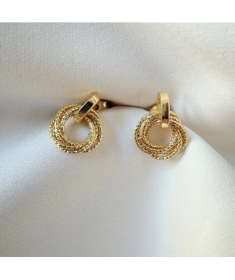 Gold-Plated Textured Circle Stud Earrings